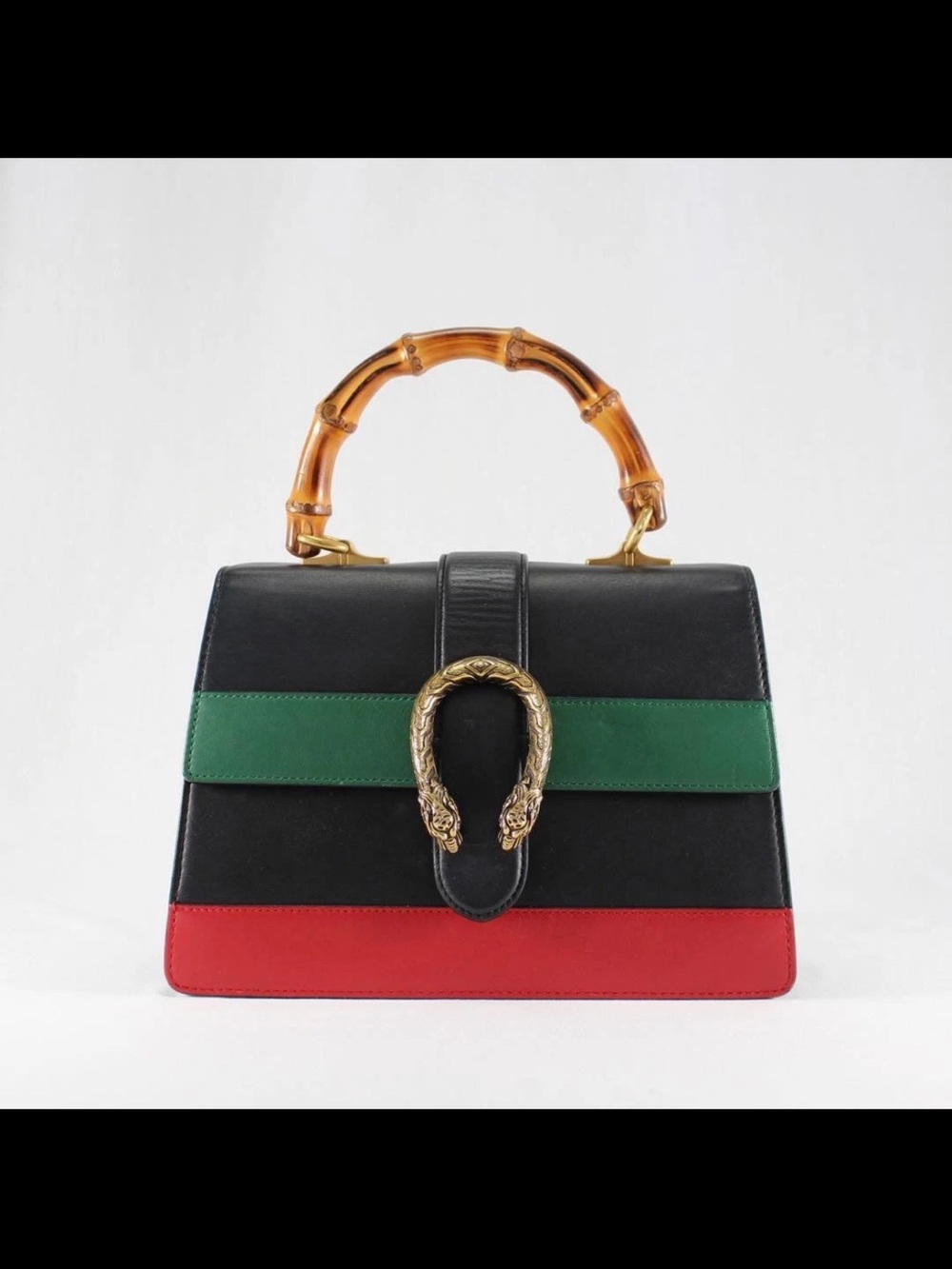 Gucci Black Leather Satchel with Green & Red Web and Bamboo Handle - Picture 2 of 16